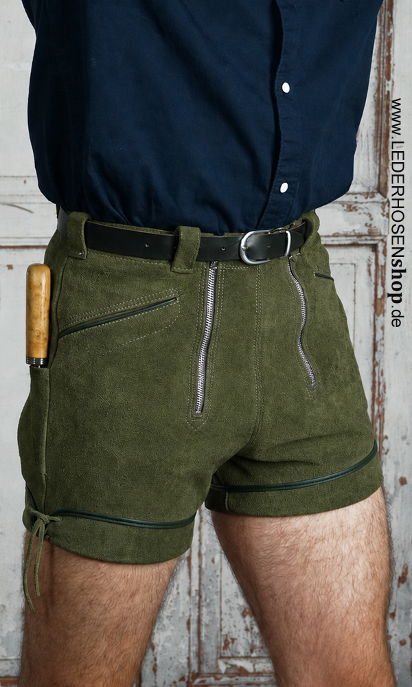 Shorts, Lederoptik, Zipper, Gürtel, Hose,
