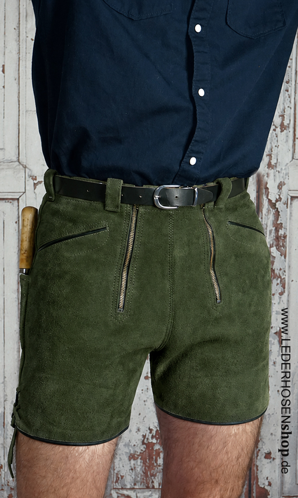 shorts, grün, Wildleder, Reißverschluss, Gürtel,