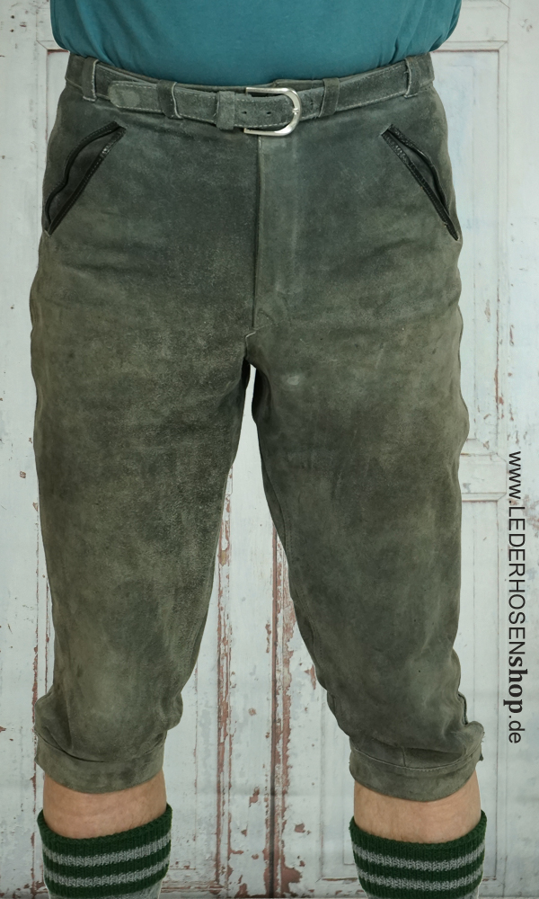 lederhose, grün, halbbeinlang, leder, reissverschluesse,