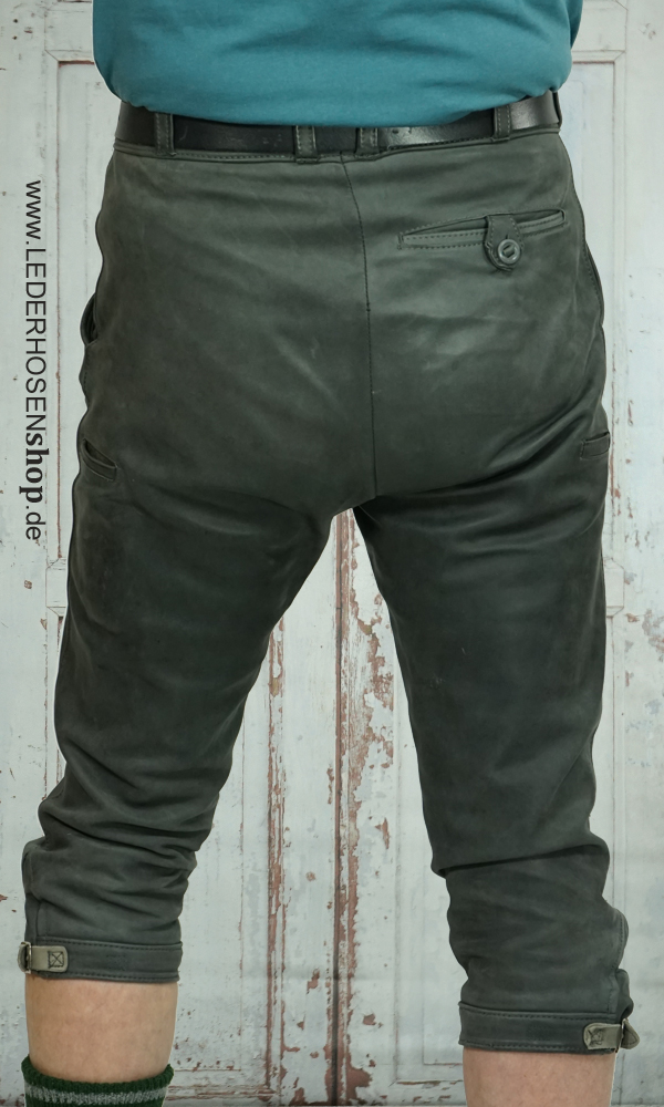 Lederhose, Lederhose Damen, Schwarzgrün, Knöchellänge, Gürtel,