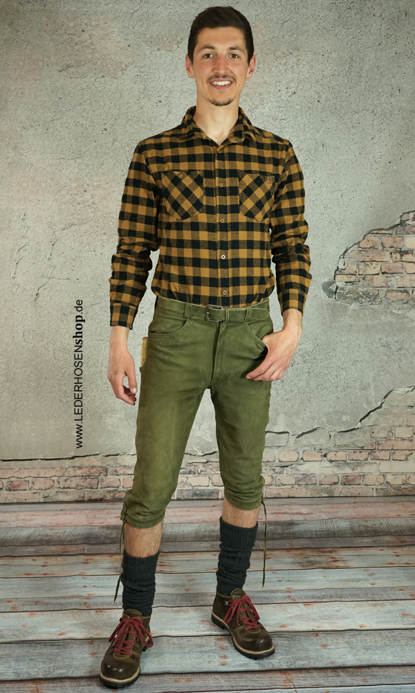 Kniebundlederhose mit Gürtel