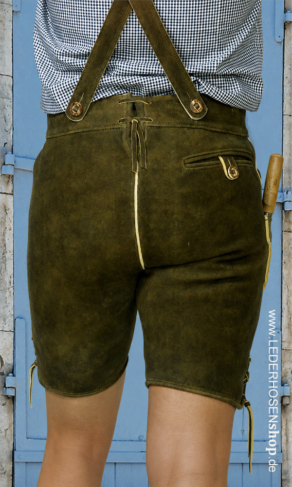 Lederhose, Ledershorts, Lederhose mit Gurt, Herren-Ledershorts, Knopfverschluss,