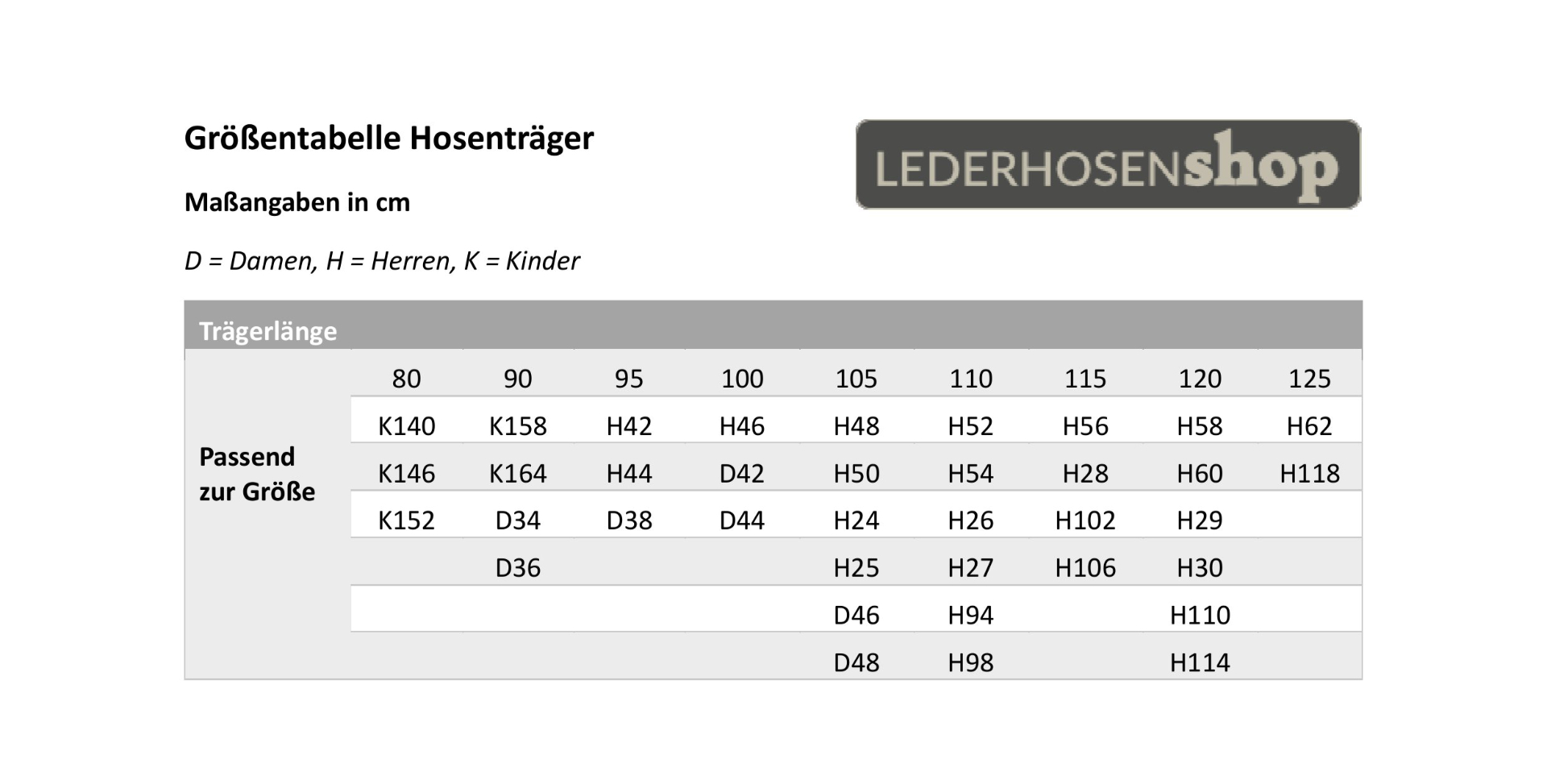 Größentabelle Hosenträger