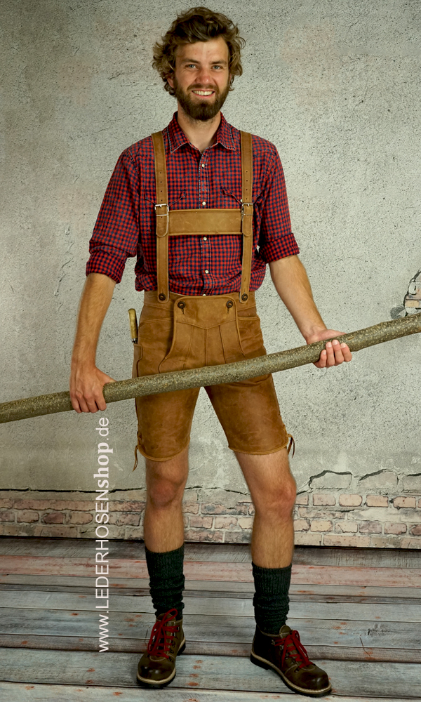 Lederhose, Lederhosen, Herrenoutfit, Ginghamhemd, Lederlatz,