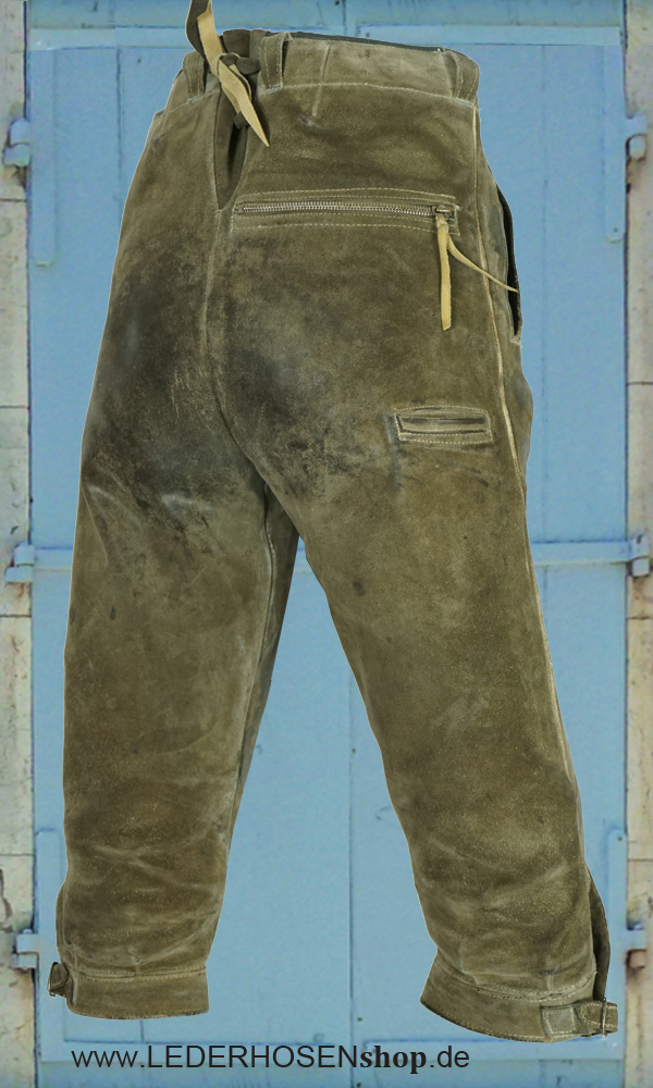 Lederhose, muted-olive, Leder, Kordelzug, Tasche, lederhose, cordhose, backside, zipper, pockets,