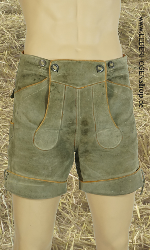 ledershorts, leder, shorts, grün, verdeckte taschen,