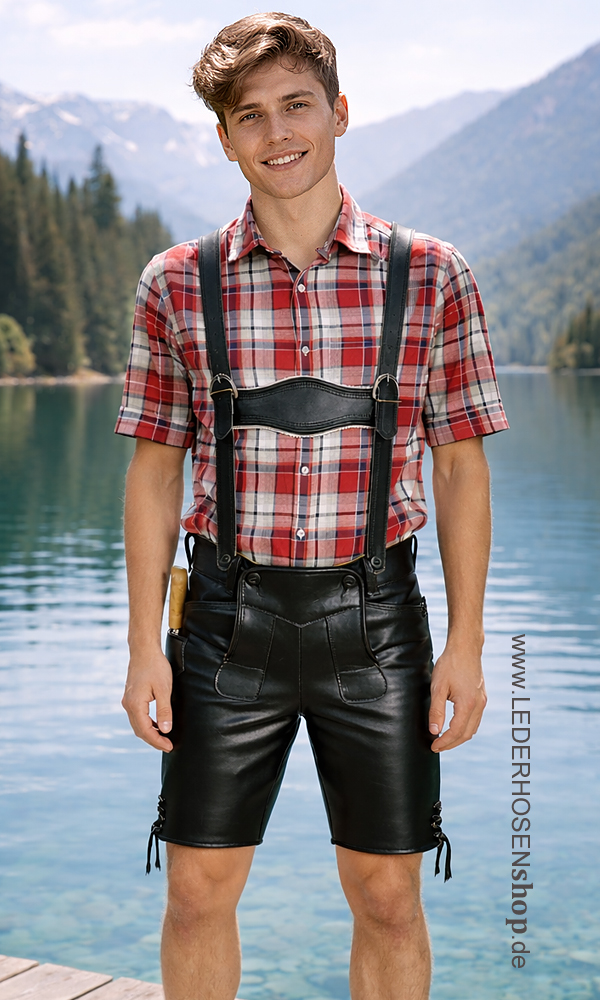 Lederhose, Ledershorts, Karohemd, Lederhose, Herrenoutfit,