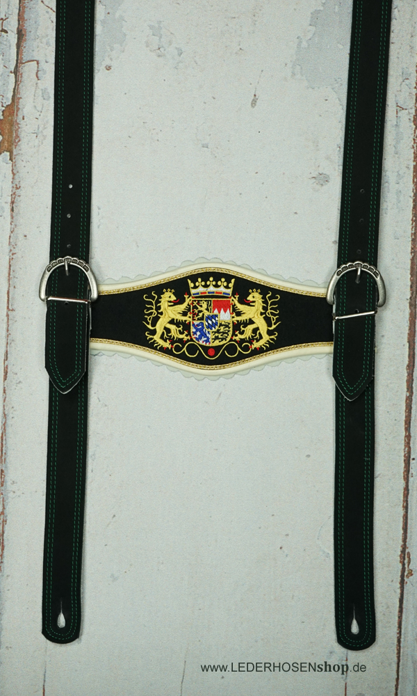 Steghosenträger mit bayr. Wappen - Stickfarbe des Trägerriemens ist grün