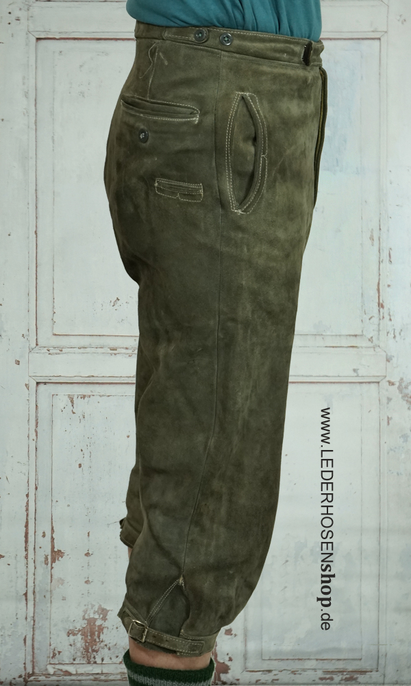 Hose, Leder, Olivfarbene, Nähte, Taschen,