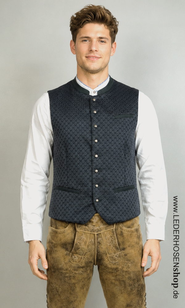 Weste, Dogtooth-Muster, Knopfverschluss, Seitentaschen, Stehkragen,