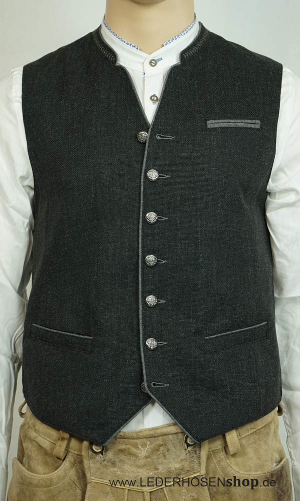 Weste, Dunkelgrau, Knopfverschluss, Kragenlos, Gilet,