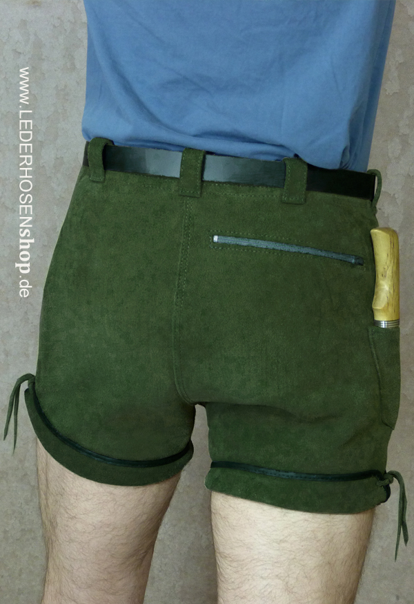 lederhose, shorts, grün, seitezipfel, taschenausstattung,