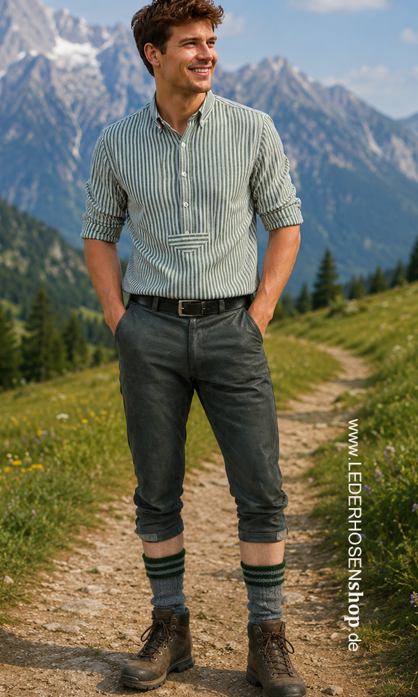 Strickhemd, Lange Ärmel, Lederstiefel, Hose, Outdoor,