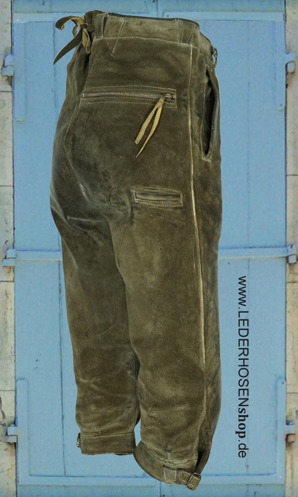 Lederhose, Leder, Arbeitshose, Reißverschluss, knitzierte Tasche, Lederhose, Rauleder, Lederknee pants, Vintage, Gerader Bund,