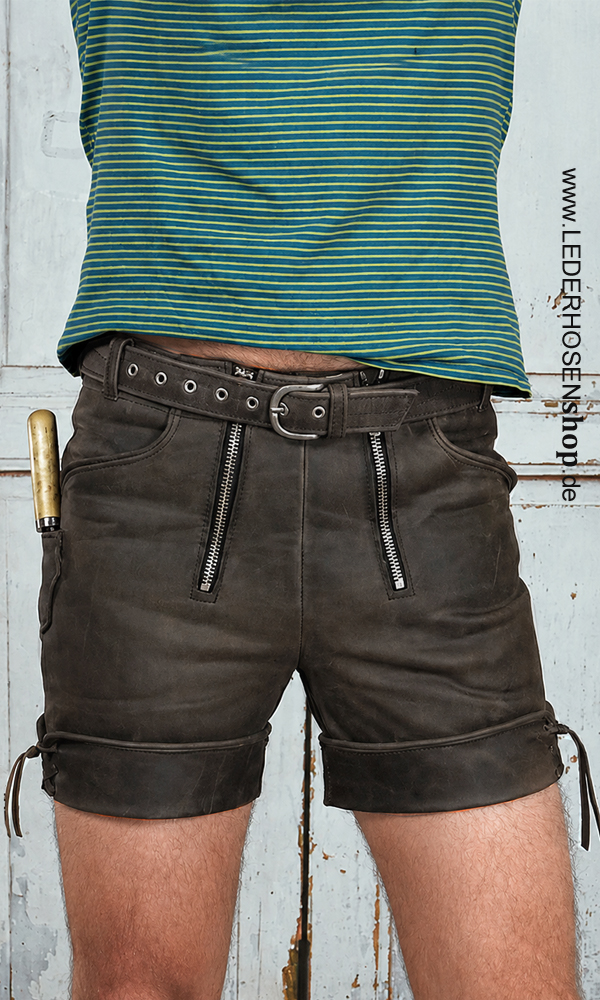 kurze Hose, Shorts, Lederoptik, Metal-Zipper, dunkelbraun,