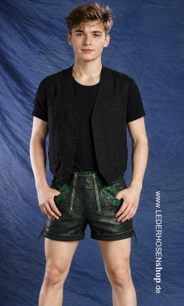 Lederhose, Ledershorts, Schwarz, Weste, Kurzarmshirt,
